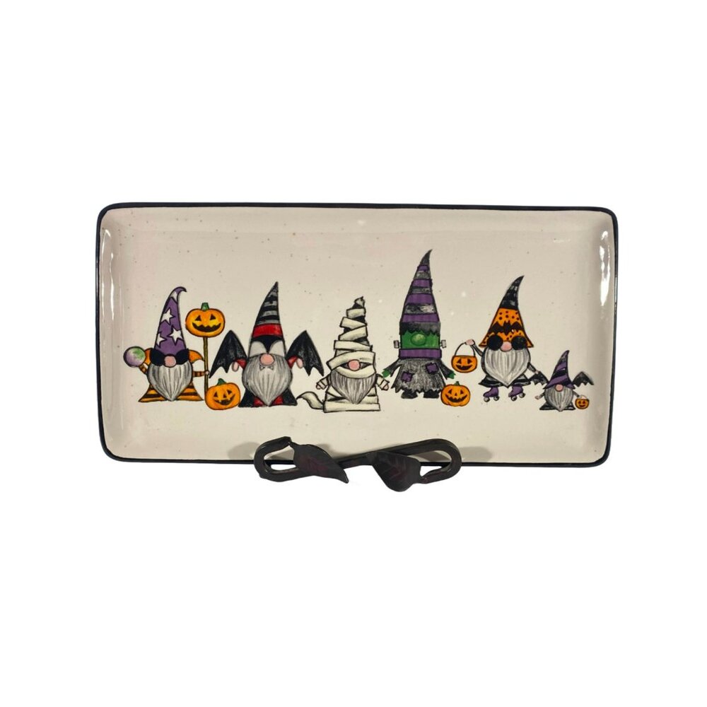 Cobwebs and Cauldrons Halloween Gnome Trick or Treaters Serving Tray-Collectable